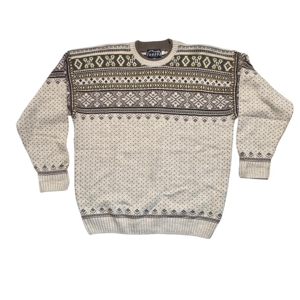 VINTAGE Wool Blend Fair Isle Tundra Canada Sweater Size Large Crewneck Classic